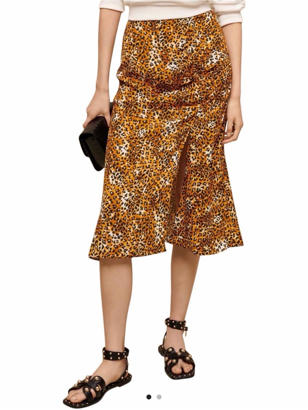 Maje Leopard Print Midi Skirt with Front Slit - Brown
